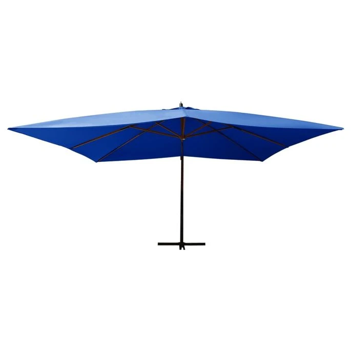 Parasol En Porte-à-faux Avec Mât En Bois 400x300 Cm Bleu Azuré 4 Parasol En Porte-à-faux Avec Mât En Bois 400x300 Cm Bleu Azuré – Image 2