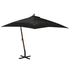 Parasol Suspendu Avec Mât Noir 3x3 M Bois De Sapin Massif