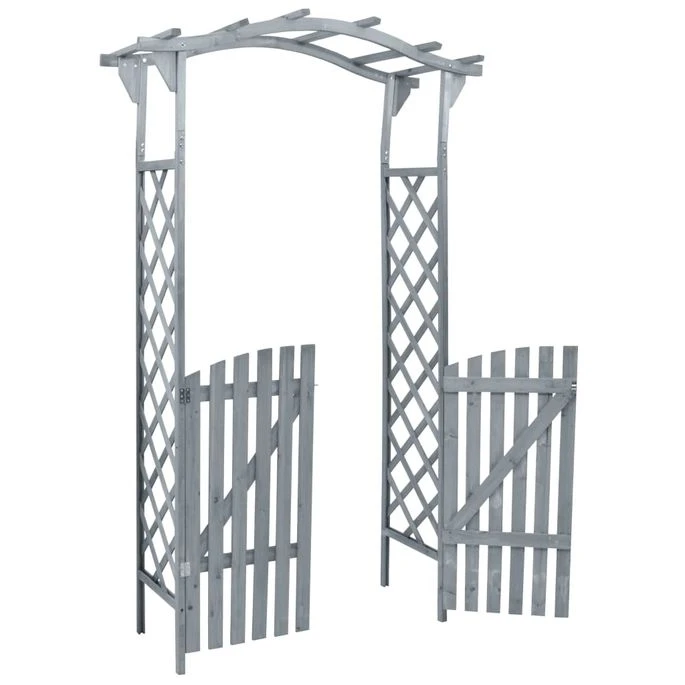 Pergola Avec Portail Gris 120x60x206 Cm Bois De Sapin Massif 4 Pergola Avec Portail Gris 120x60x206 Cm Bois De Sapin Massif – Image 2