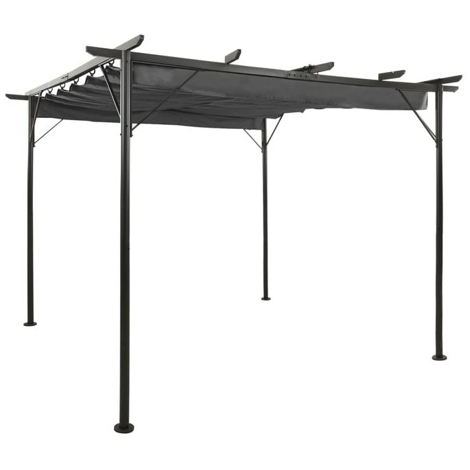 Pergola Avec Toit Rétractable Anthracite 3x3 M Acier 180 G/m² 3 Pergola Avec Toit Rétractable Anthracite 3x3 M Acier 180 G/m²