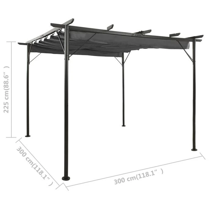 Pergola Avec Toit Rétractable Anthracite 3x3 M Acier 180 G/m² 8 Pergola Avec Toit Rétractable Anthracite 3x3 M Acier 180 G/m² – Image 6