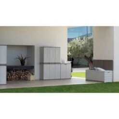 PLASTIKEN Coffre Cadenassable Avec Roulettes - 190 L - Fonctionnel Et Esthétique - Beige Et Gris Foncé -Mobilier De Jardin plastiken coffre cadenassable avec roulettes 190 l fonctionnel et esthetique beige et gris fonce 8412524446318 429864