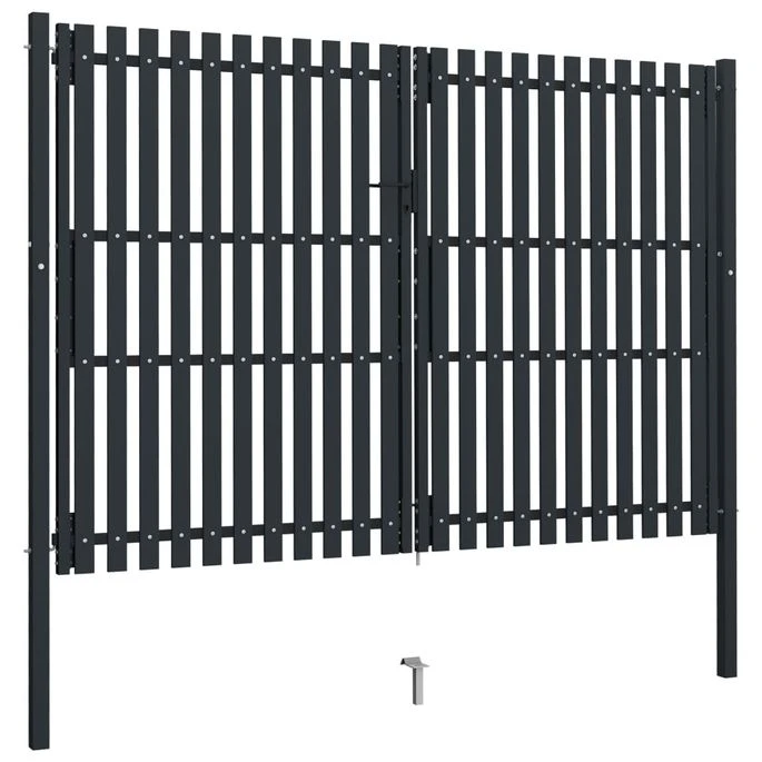 Portail De Clôture à Double Porte Acier 306x250 Cm Anthracite 4 Portail De Clôture à Double Porte Acier 306x250 Cm Anthracite – Image 2
