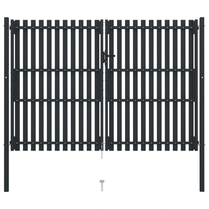 Portail De Clôture à Double Porte Acier 306x250 Cm Anthracite 5 Portail De Clôture à Double Porte Acier 306x250 Cm Anthracite – Image 3