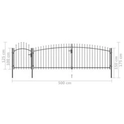 Portail De Clôture De Jardin Avec Dessus En Lance 5x1,75 M Noir -Mobilier De Jardin portail de cloture de jardin avec dessus en lance 5x1 75 m noir 3666722604413 1270372