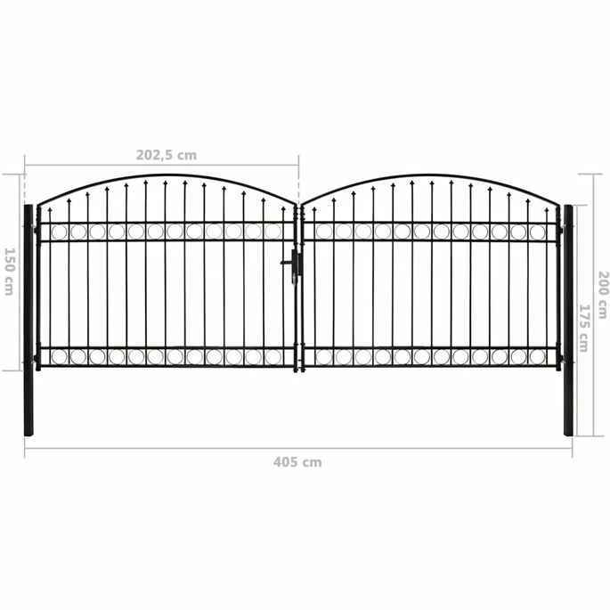 Portillon Double Porte Avec Dessus Arqué Acier 400x150 Cm Noir 7 Portillon Double Porte Avec Dessus Arqué Acier 400x150 Cm Noir – Image 5