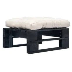 Pouf De Jardin Coussin Beige Et Palette Pin Massif Noir Farsa