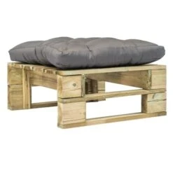 Pouf De Jardin Polyester Gris Et Pin Massif Clair Vralee