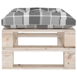 Repose-pied Palette De Jardin Avec Coussin à Carreaux Gris Pin -Mobilier De Jardin repose pied palette de jardin avec coussin a carreaux gris pin 8720286304969 1232123