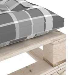 Repose-pied Palette De Jardin Avec Coussin à Carreaux Gris Pin -Mobilier De Jardin repose pied palette de jardin avec coussin a carreaux gris pin 8720286304969 1232125