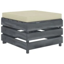 Repose-pied Palette De Jardin Avec Coussin Crème Bois 2