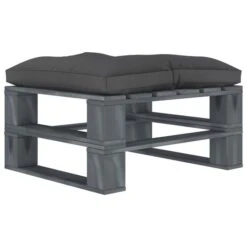 Repose-pied Palette De Jardin Avec Coussin Noir Bois 2