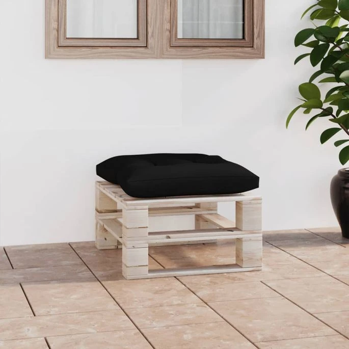 Repose-pied Palette De Jardin Avec Coussin Noir Bois De Pin 3 Repose-pied Palette De Jardin Avec Coussin Noir Bois De Pin