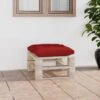 Repose-pied Palette De Jardin Avec Coussin Rouge Bois De Pin