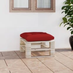 Repose-pied Palette De Jardin Avec Coussin Rouge Bois De Pin