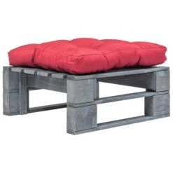 Repose-pied Palette De Jardin Avec Coussin Rouge Bois Gris