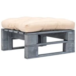 Repose-pied Palette De Jardin Avec Coussin Sable Bois Gris