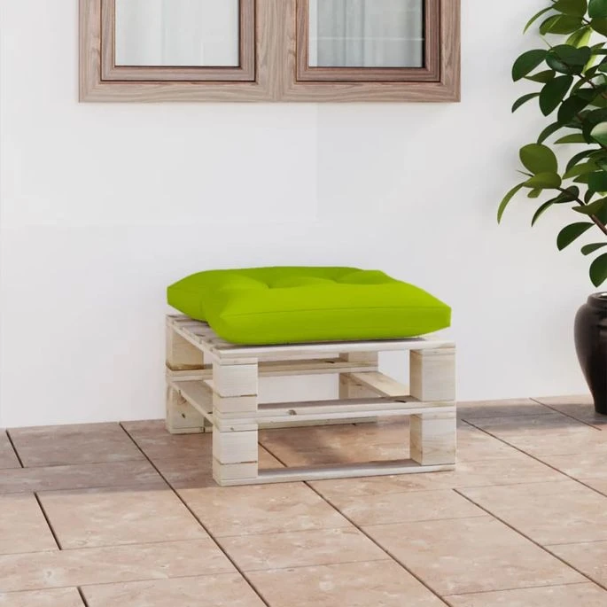 Repose-pied Palette De Jardin Avec Coussin Vert Vif Bois De Pin 3 Repose-pied Palette De Jardin Avec Coussin Vert Vif Bois De Pin