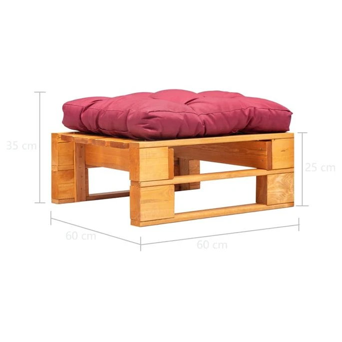 Repose-pied Palette De Jardin Et Coussin Rouge Marron Miel Bois 5 Repose-pied Palette De Jardin Et Coussin Rouge Marron Miel Bois – Image 3