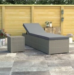 Set Chaise Longue Et Table Tissu Et Résine Tressée Gris Viali -Mobilier De Jardin set chaise longue et table tissu et resine tressee gris 3666722554411 389566