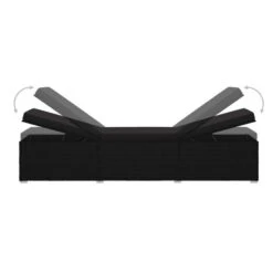 Set Chaise Longue Et Table Tissu Et Résine Tressée Noir Viali -Mobilier De Jardin set chaise longue et table tissu et resine tressee noir 3666722554404 389570