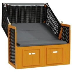 Strandkorb Avec Auvent Résine Tressée Et Bois Solide Anthracite -Mobilier De Jardin strandkorb avec auvent resine tressee et bois solide anthracite 3666722119146 1366100