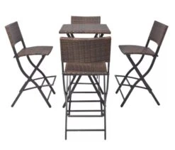 Table Bar Carrée Et 4 Chaises De Jardin Résine Tressée Marron Klark -Mobilier De Jardin table bar carree et 4 chaises de jardin resine tressee marron klark 3666722579070 259436