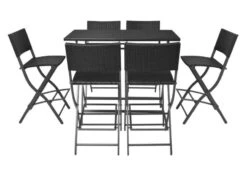 Table Bar Rectangulaire Et 6 Chaises De Jardin Résine Tressée Noir Klark -Mobilier De Jardin table bar rectangulaire et 6 chaises de jardin resine tressee noir klark 3666722579094 259422