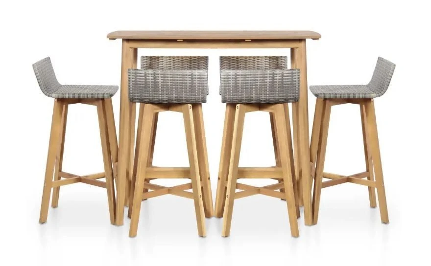 Table De Bar Et 6 Chaises De Jardin Acacia Massif Clair Et Résine Tressée Gris Vidot 5 Table De Bar Et 6 Chaises De Jardin Acacia Massif Clair Et Résine Tressée Gris Vidot – Image 3