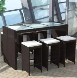 Table De Bar Rectangulaire Et 6 Tabourets De Jardin Résine Tressée Marron Boo -Mobilier De Jardin table de bar rectangulaire et 6 tabourets de jardin resine tressee marron boo 3666722577465 262887