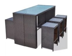 Table De Bar Rectangulaire Et 6 Tabourets De Jardin Résine Tressée Marron Boo -Mobilier De Jardin table de bar rectangulaire et 6 tabourets de jardin resine tressee marron boo 3666722577465 262890