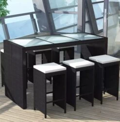 Table De Bar Rectangulaire Et 6 Tabourets De Jardin Résine Tressée Noir Boo -Mobilier De Jardin table de bar rectangulaire et 6 tabourets de jardin resine tressee noir boo 8718475960379 262531