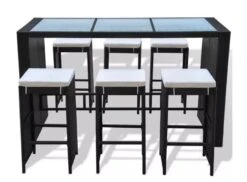 Table De Bar Rectangulaire Et 6 Tabourets De Jardin Résine Tressée Noir Boo -Mobilier De Jardin table de bar rectangulaire et 6 tabourets de jardin resine tressee noir boo 8718475960379 262532