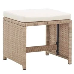 Tabouret De Jardin Tissu Crème Et Résine Beige Reli - Lot De 2