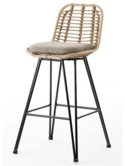 Tabouret Haut De Jardin Rotin Synthétique Marron Et Métal Noir Ousfa