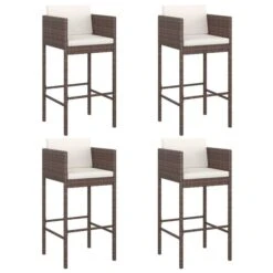 Tabourets De Bar 4 Pcs Avec Coussins Marron Résine Tressée
