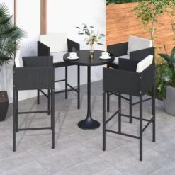 Tabourets De Bar 4 Pcs Avec Coussins Noir Résine Tressée -Mobilier De Jardin tabourets de bar 4 pcs avec coussins noir resine tressee 3666722246064 1097928