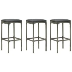 Tabourets De Bar Avec Coussins 3 Pcs Gris Résine Tressée