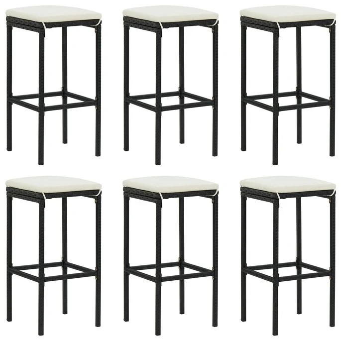 Tabourets De Bar Avec Coussins 6 Pcs Noir Résine Tressée 3 Tabourets De Bar Avec Coussins 6 Pcs Noir Résine Tressée