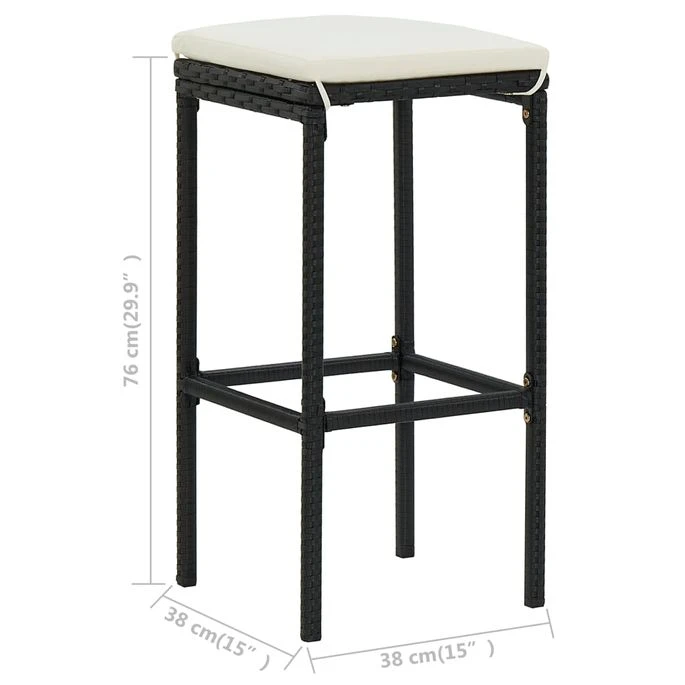 Tabourets De Bar Avec Coussins 6 Pcs Noir Résine Tressée 10 Tabourets De Bar Avec Coussins 6 Pcs Noir Résine Tressée – Image 8