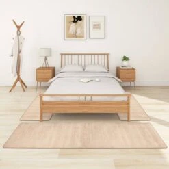 Tapis De Lit Shaggy Poils Longs 3 Pcs Beige