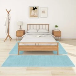 Tapis De Lit Shaggy Poils Longs 3 Pcs Turquoise 2